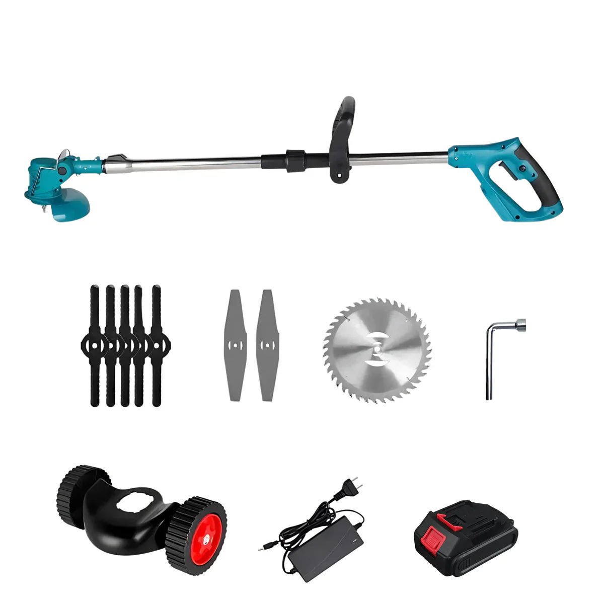 36V Cordless Lawn Trimmer with Wheeled Guide for Ergonomic Trimming
