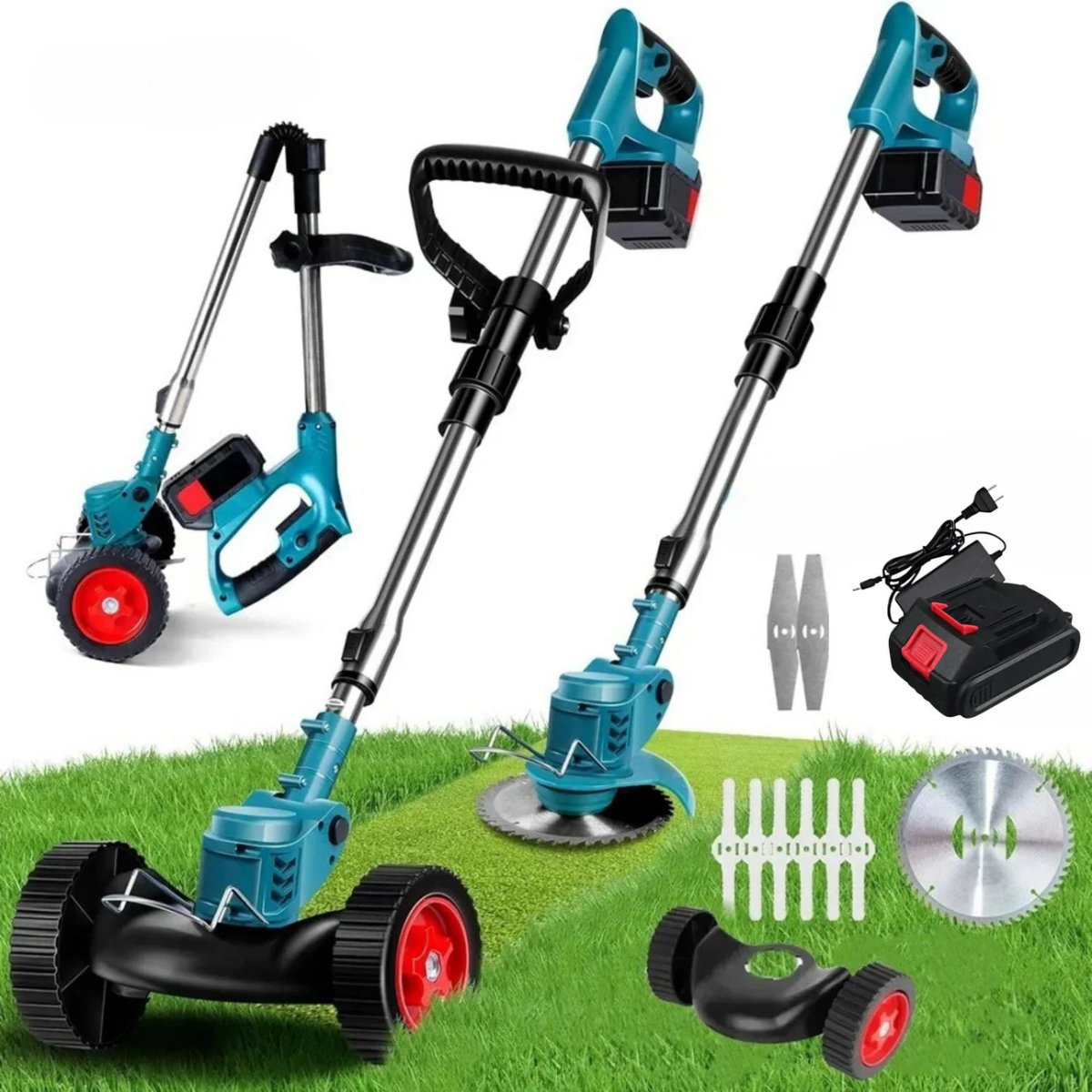 36V Cordless Lawn Trimmer with Wheeled Guide for Ergonomic Trimming