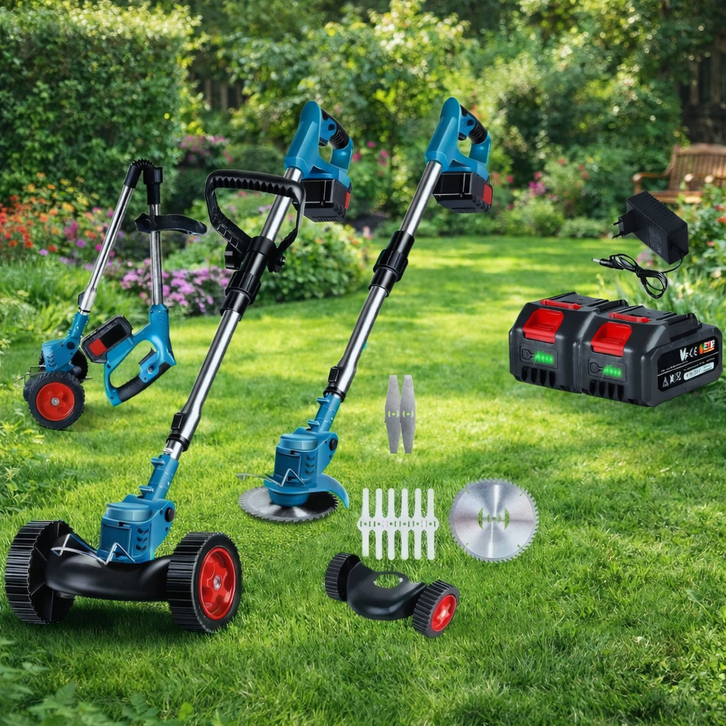 36V Cordless Lawn Trimmer with Wheeled Guide for Ergonomic Trimming