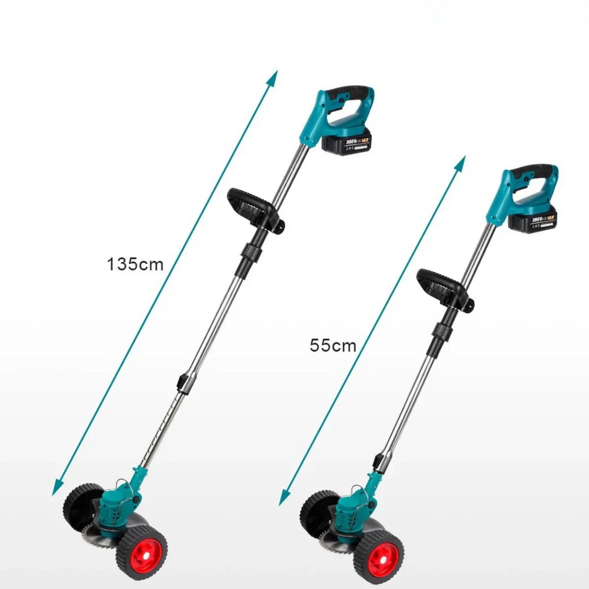 36V Cordless Lawn Trimmer with Wheeled Guide for Ergonomic Trimming