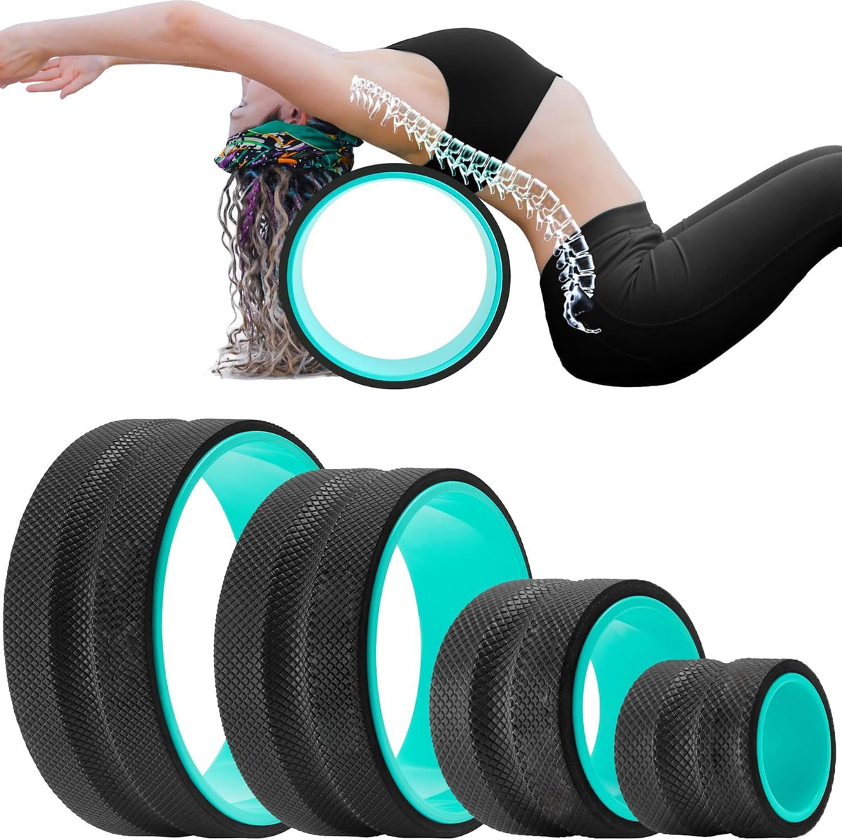 4-Piece Back Roller Wheel Set with Yoga Blocks