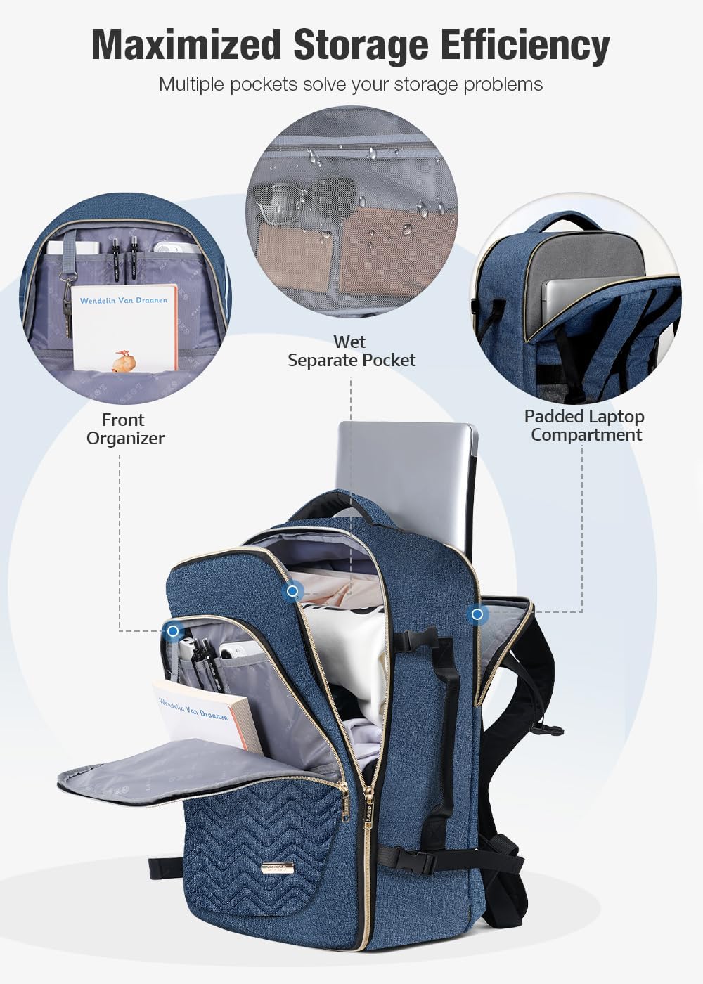 40L Airline-Approved Travel Backpack with 6 Packing Cubes and Laptop Compartment