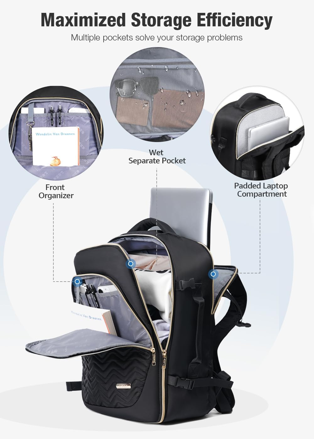 40L Airline-Approved Travel Backpack with 6 Packing Cubes and Laptop Compartment