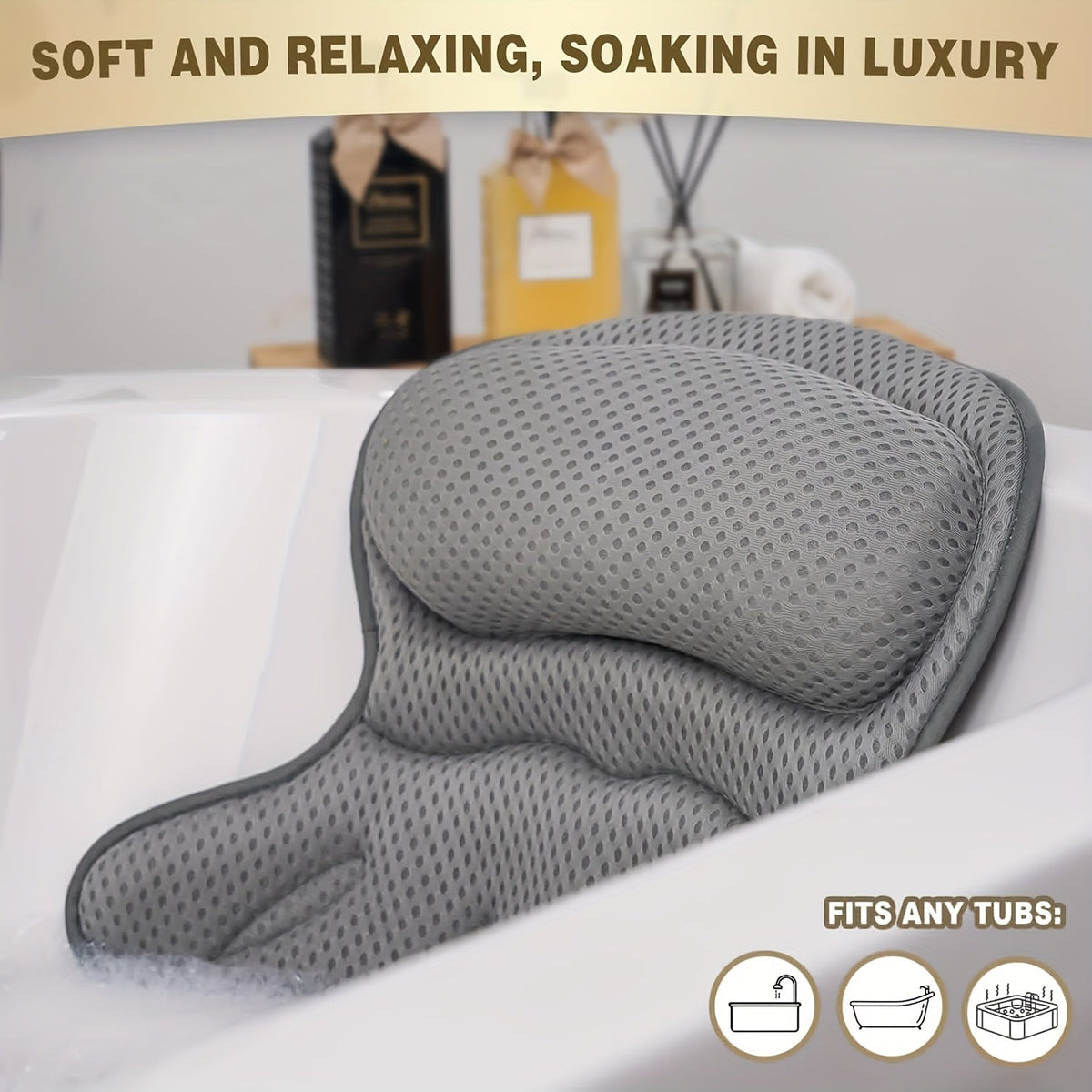 4D Deluxe Bath Pillow – Neck & Back Support for Relaxation