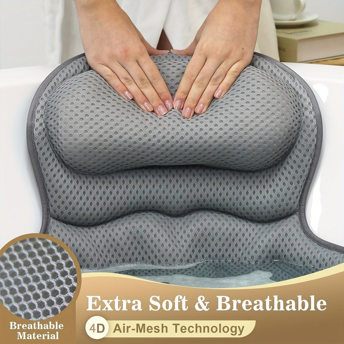 4D Deluxe Bath Pillow – Neck & Back Support for Relaxation