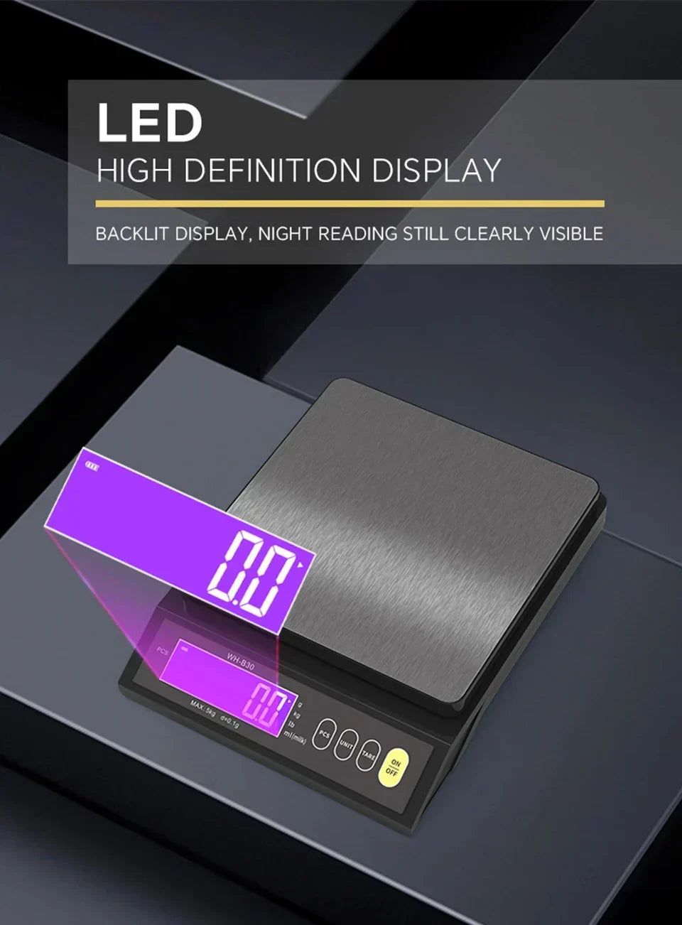 5 Kg/0.1 g and 10 kg/1 g Digital Electronic Kitchen Scale with LCD Display, Fully Waterproof Stainless Steel Weighing Tool for Baking