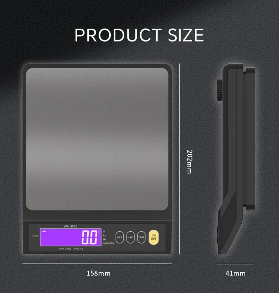 5 Kg/0.1 g and 10 kg/1 g Digital Electronic Kitchen Scale with LCD Display, Fully Waterproof Stainless Steel Weighing Tool for Baking