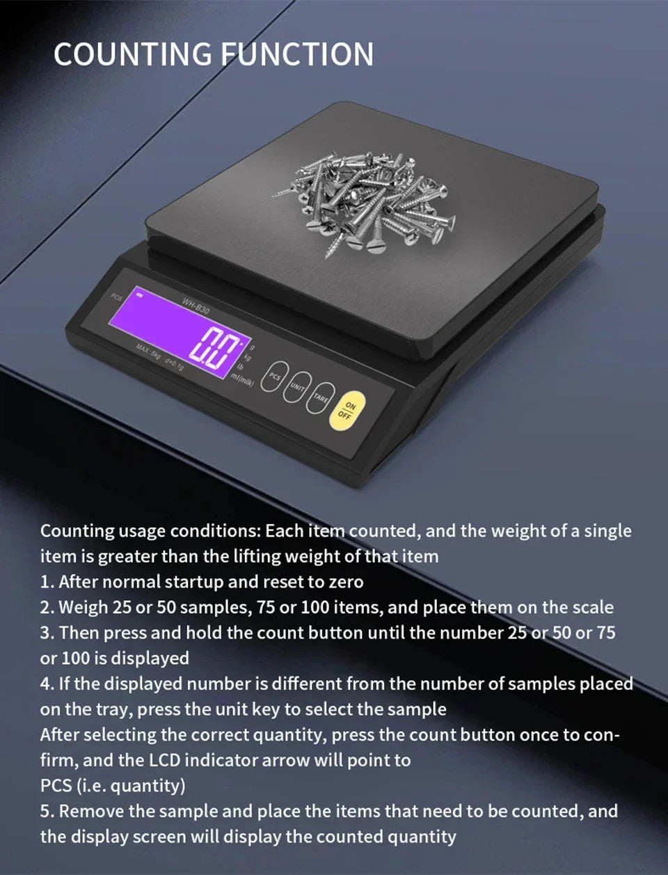 5 Kg/0.1 g and 10 kg/1 g Digital Electronic Kitchen Scale with LCD Display, Fully Waterproof Stainless Steel Weighing Tool for Baking