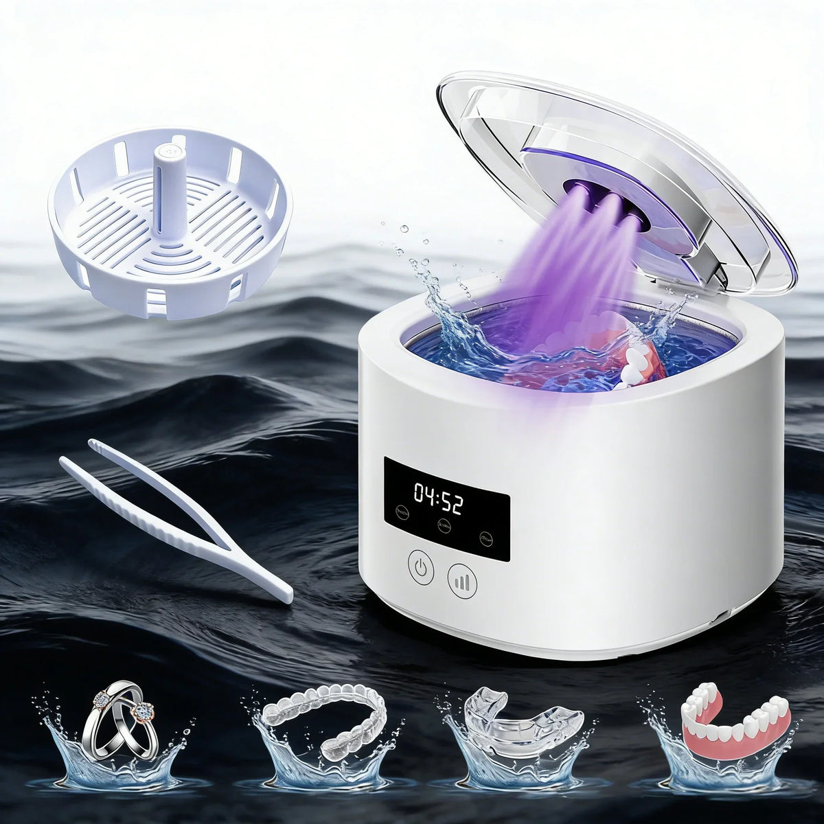 50kHz USB Rechargeable Ultrasonic Cleaner for Braces, Retainers, Dentures and Jewellery
