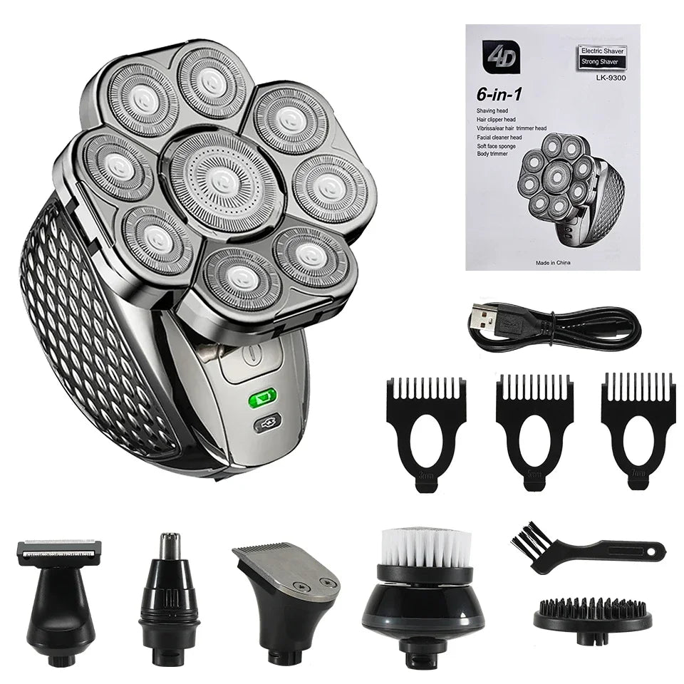 6-in-1 Waterproof Electric Shaver for Men with 9D Floating Heads and Grooming Kit