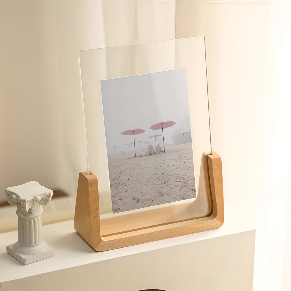 Acrylic and Wood Tabletop Photo Frame with U-Shaped Stand