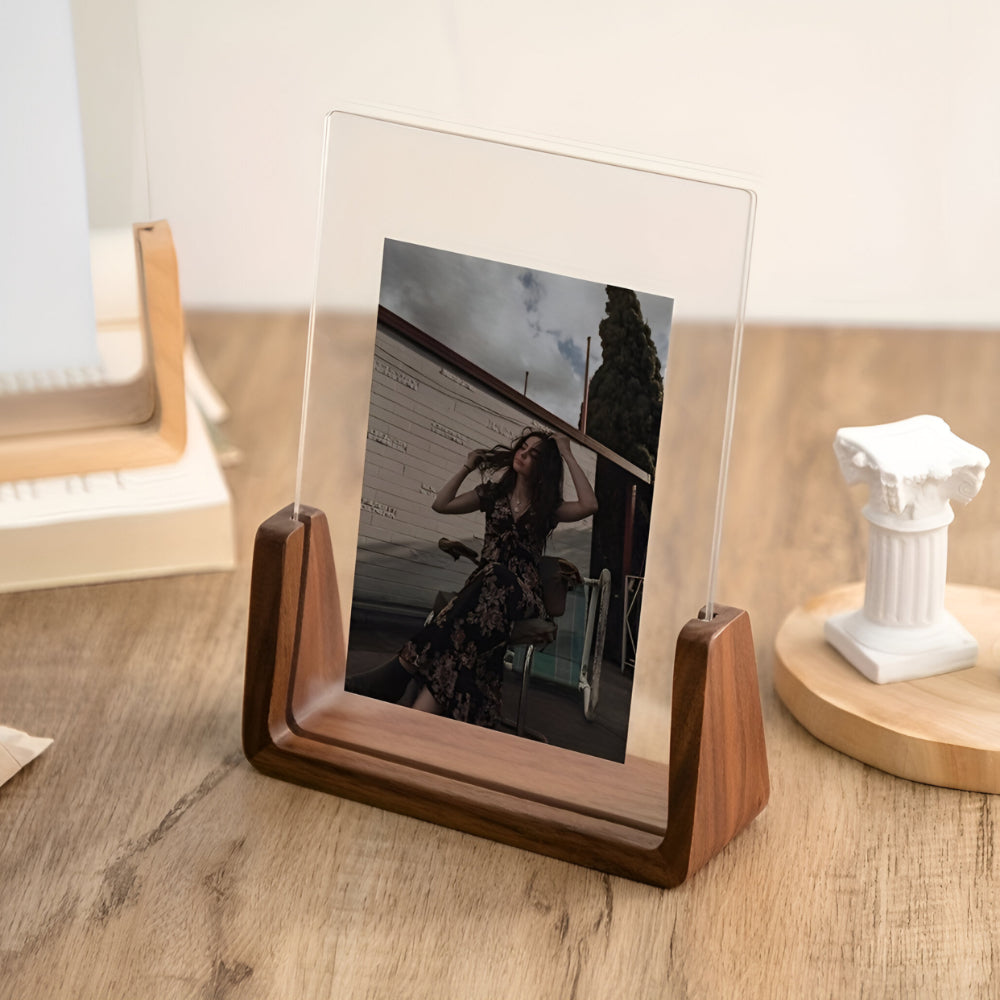 Acrylic and Wood Tabletop Photo Frame with U-Shaped Stand