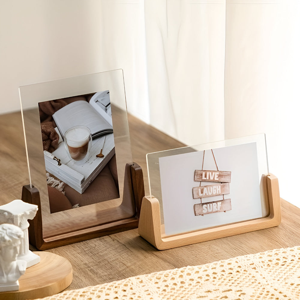 Acrylic and Wood Tabletop Photo Frame with U-Shaped Stand