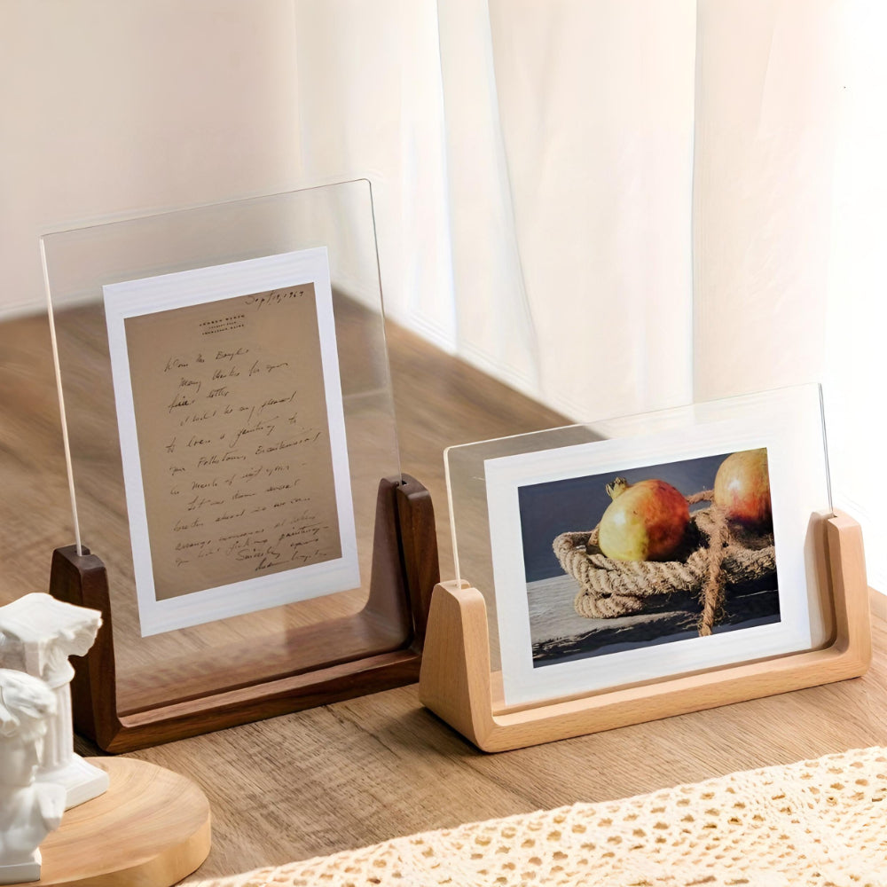 Acrylic and Wood Tabletop Photo Frame with U-Shaped Stand
