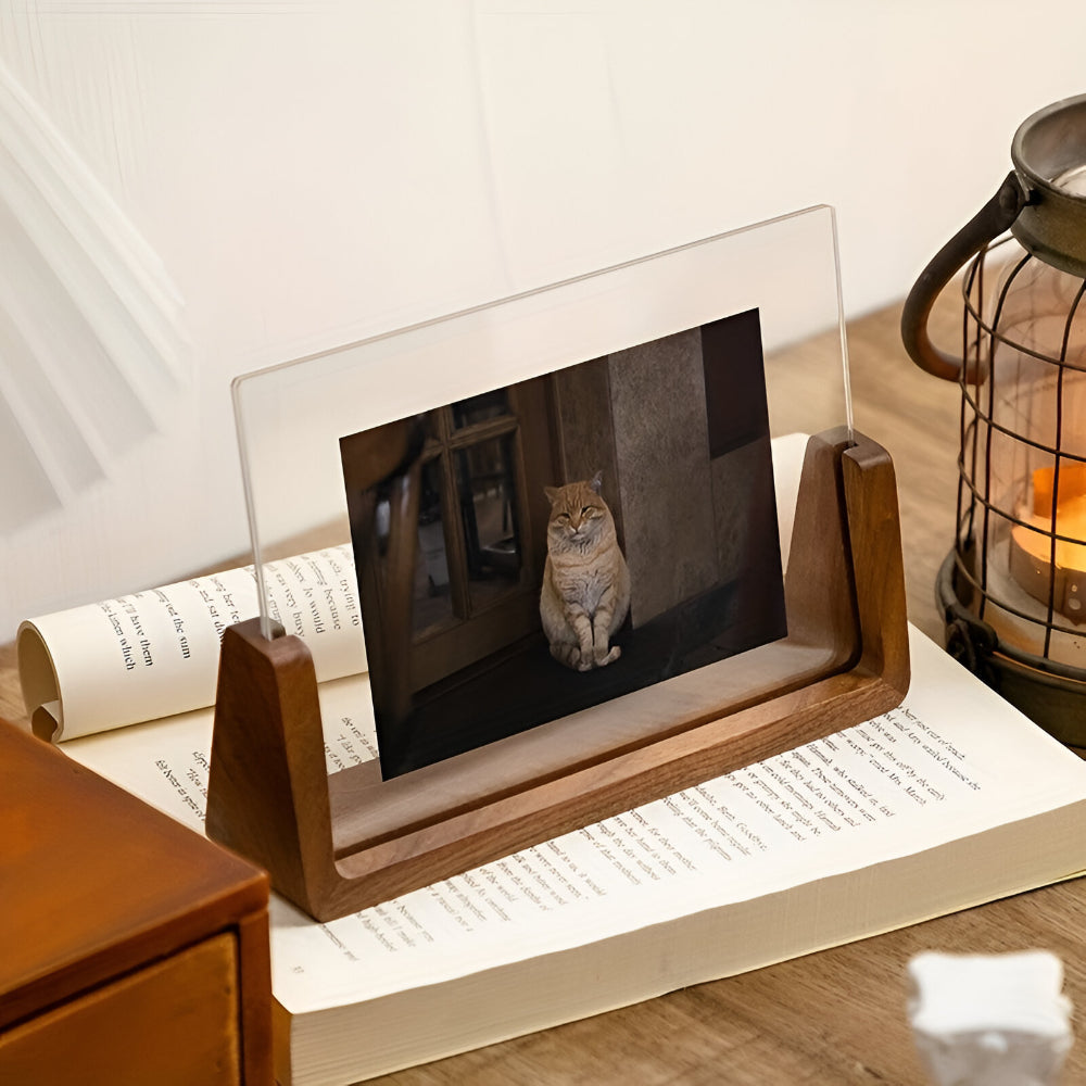 Acrylic and Wood Tabletop Photo Frame with U-Shaped Stand