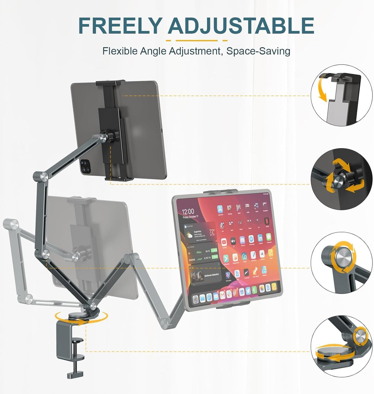 Adjustable Aluminum Tablet Mount with 360° Rotation