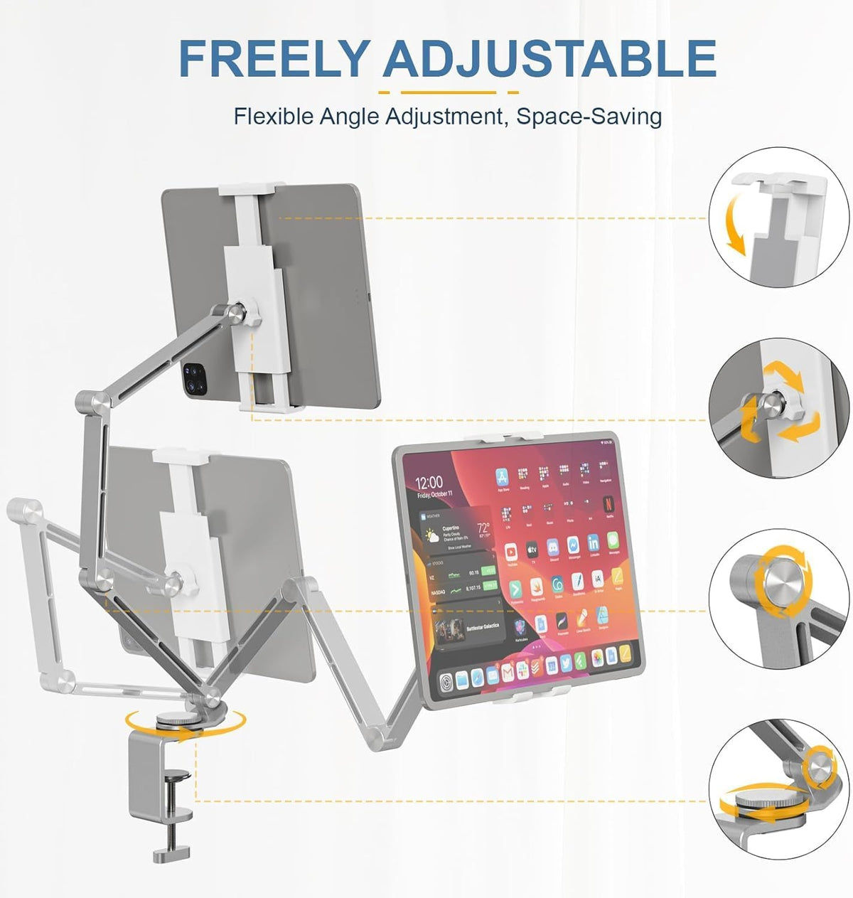 Adjustable Aluminum Tablet Mount with 360° Rotation