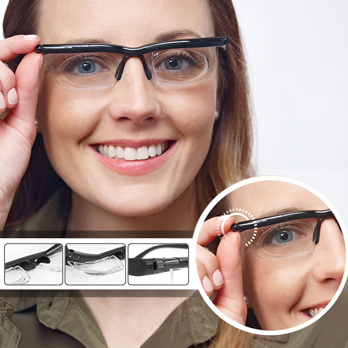 Adjustable Glasses with Focus Dial for Reading and Distance Vision