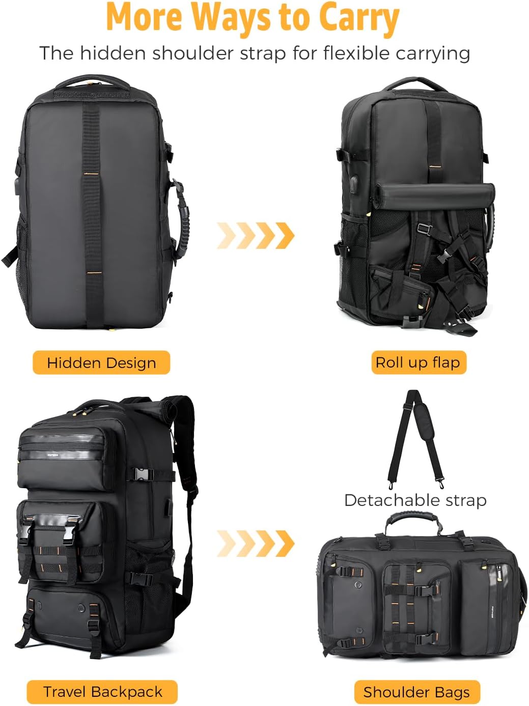 Airline-Approved Travel Backpack with Shoe Compartment and Fold-Away Carry Straps