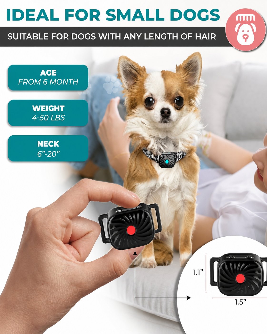 Anti-Bark Collar for Small Dogs with Sound and Vibration