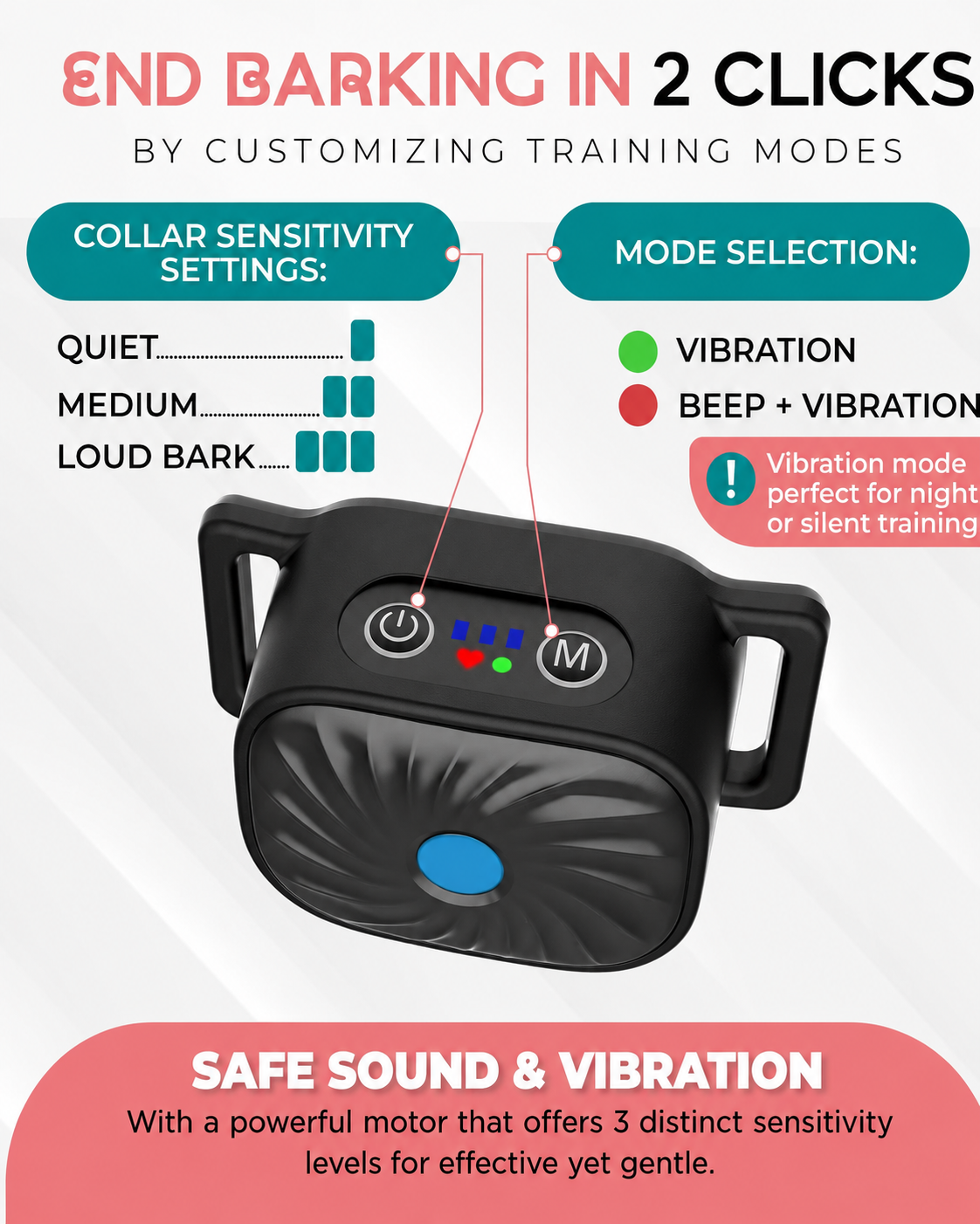 Anti-Bark Collar for Small Dogs with Sound and Vibration