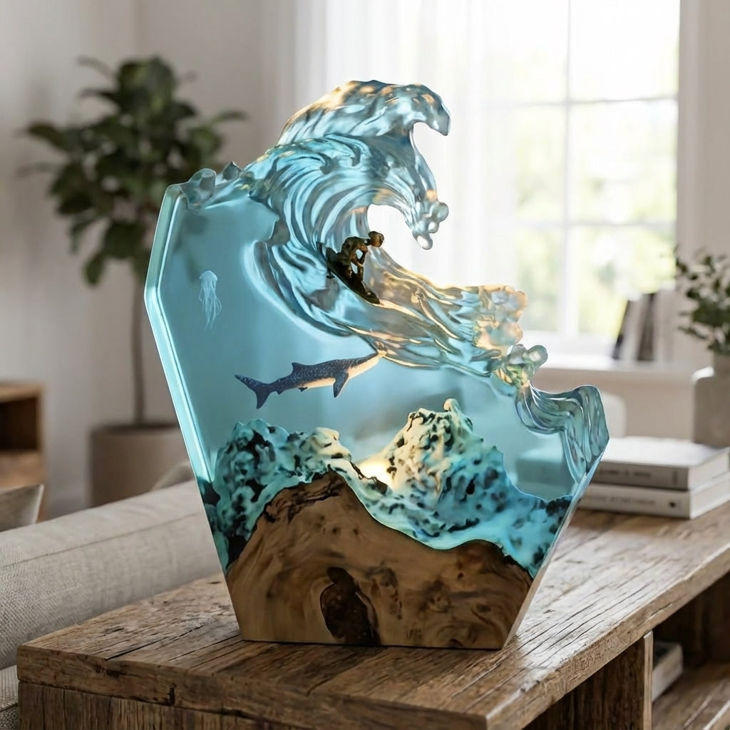 Artistic Ocean-Themed Carved Resin Decorative Lamp, Dimmable, Multicolour, Ideal for Indoor Decor