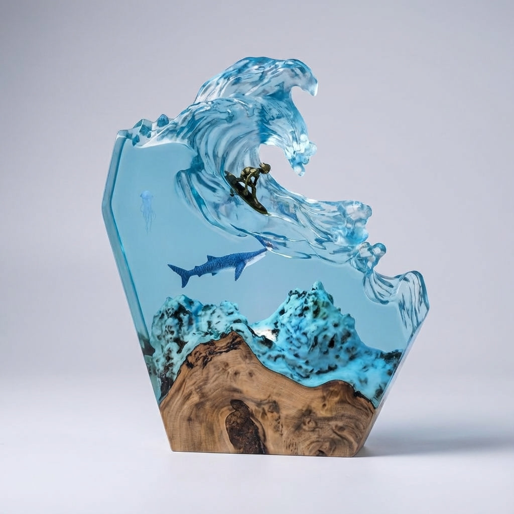 Artistic Ocean-Themed Carved Resin Decorative Lamp, Dimmable, Multicolour, Ideal for Indoor Decor