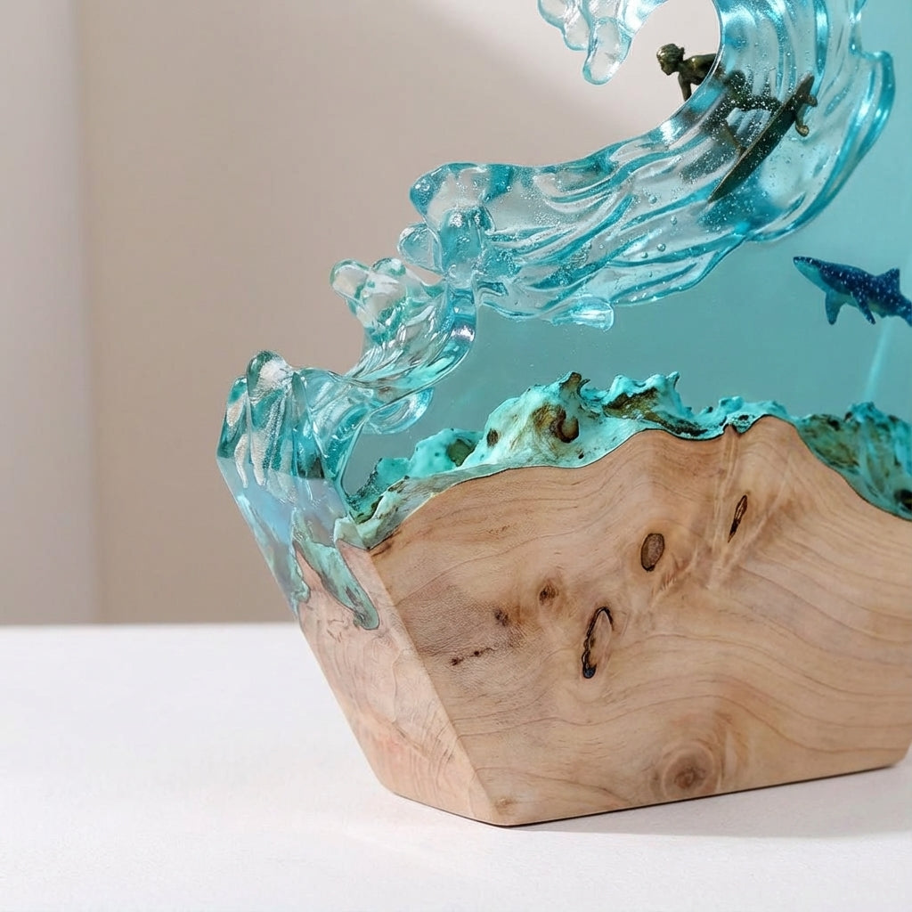 Artistic Ocean-Themed Carved Resin Decorative Lamp, Dimmable, Multicolour, Ideal for Indoor Decor