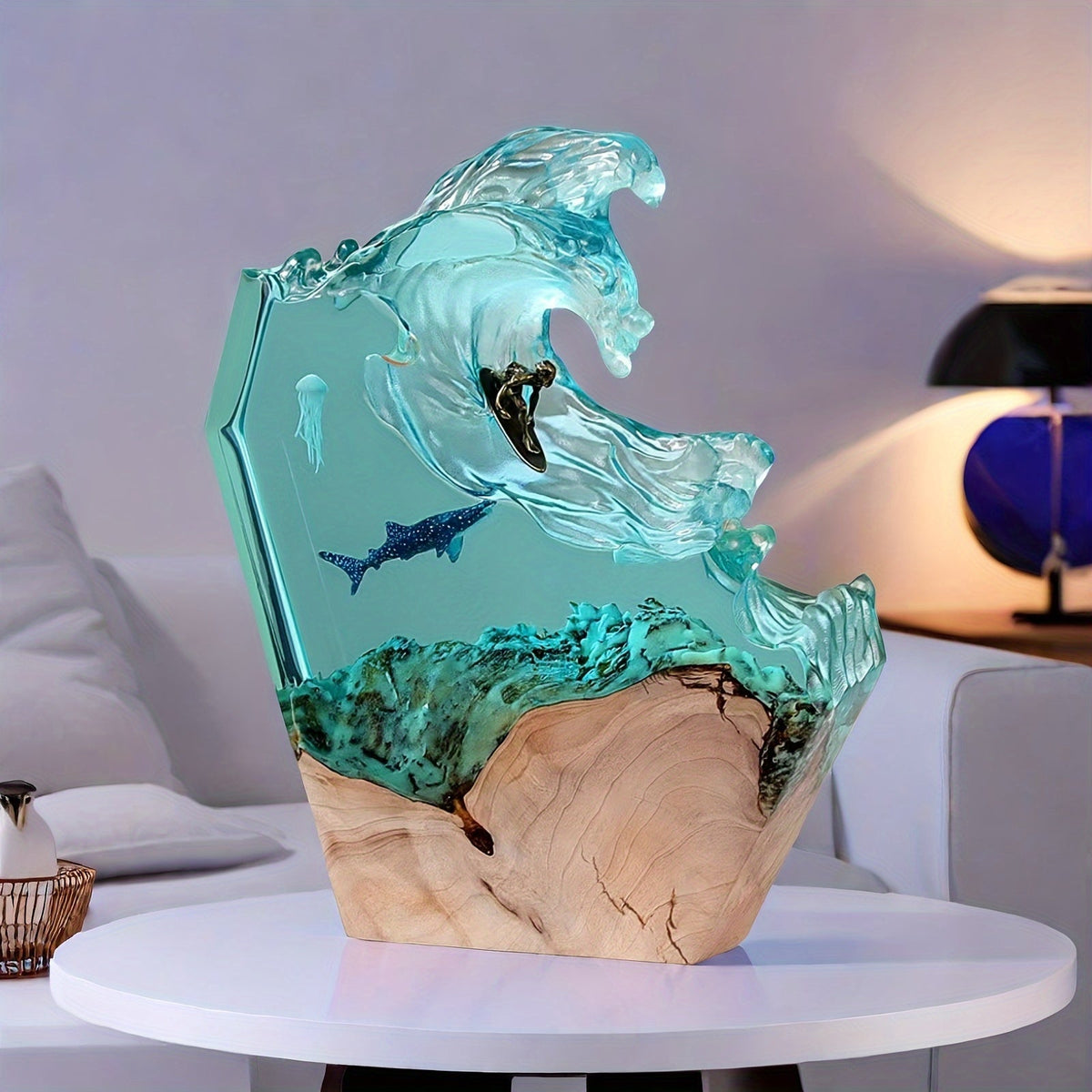 Artistic Ocean-Themed Carved Resin Decorative Lamp, Dimmable, Multicolour, Ideal for Indoor Decor