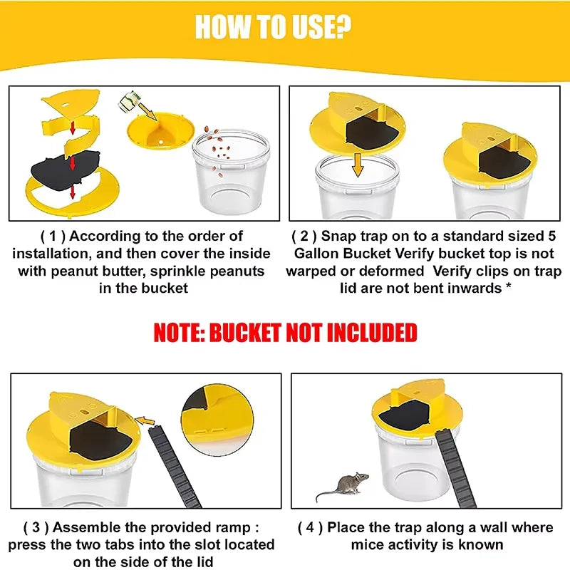 Automatic Bucket Lid Mouse Trap (4-Pack)