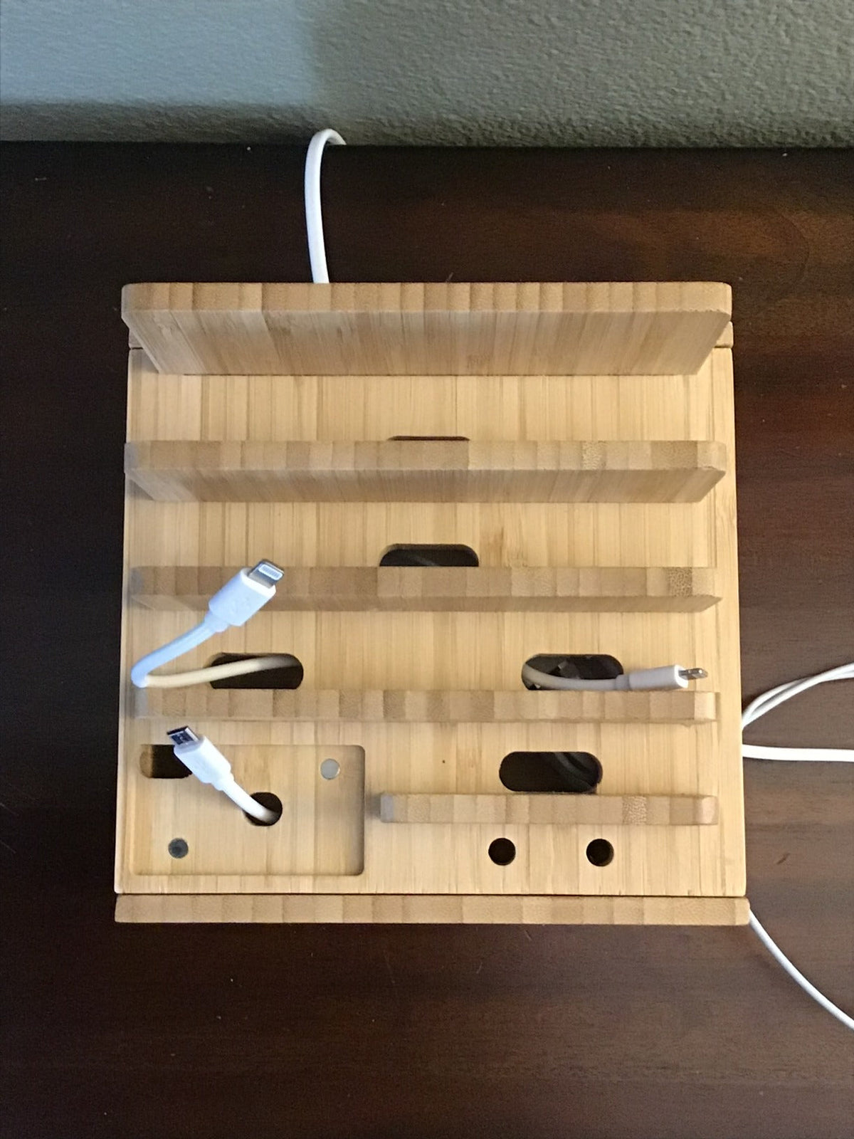Bamboo 5-Port USB Charging Station and Organizer for Smartphones, Tablets, and Smartwatches with Cable Set