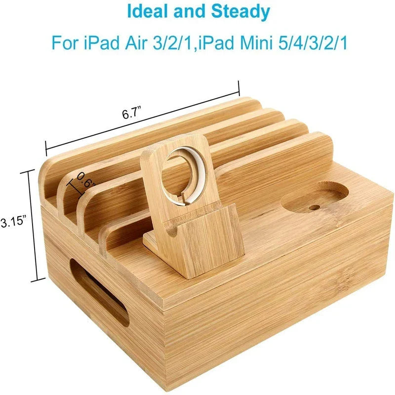Bamboo Charging Station – 5-Port USB Organizer with Cable Set
