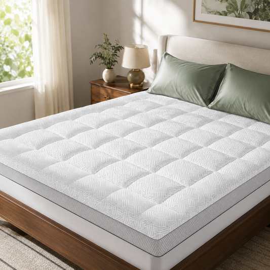 Bamboo Pillow Top Mattress Topper with Deep Pocket Elastic Skirt