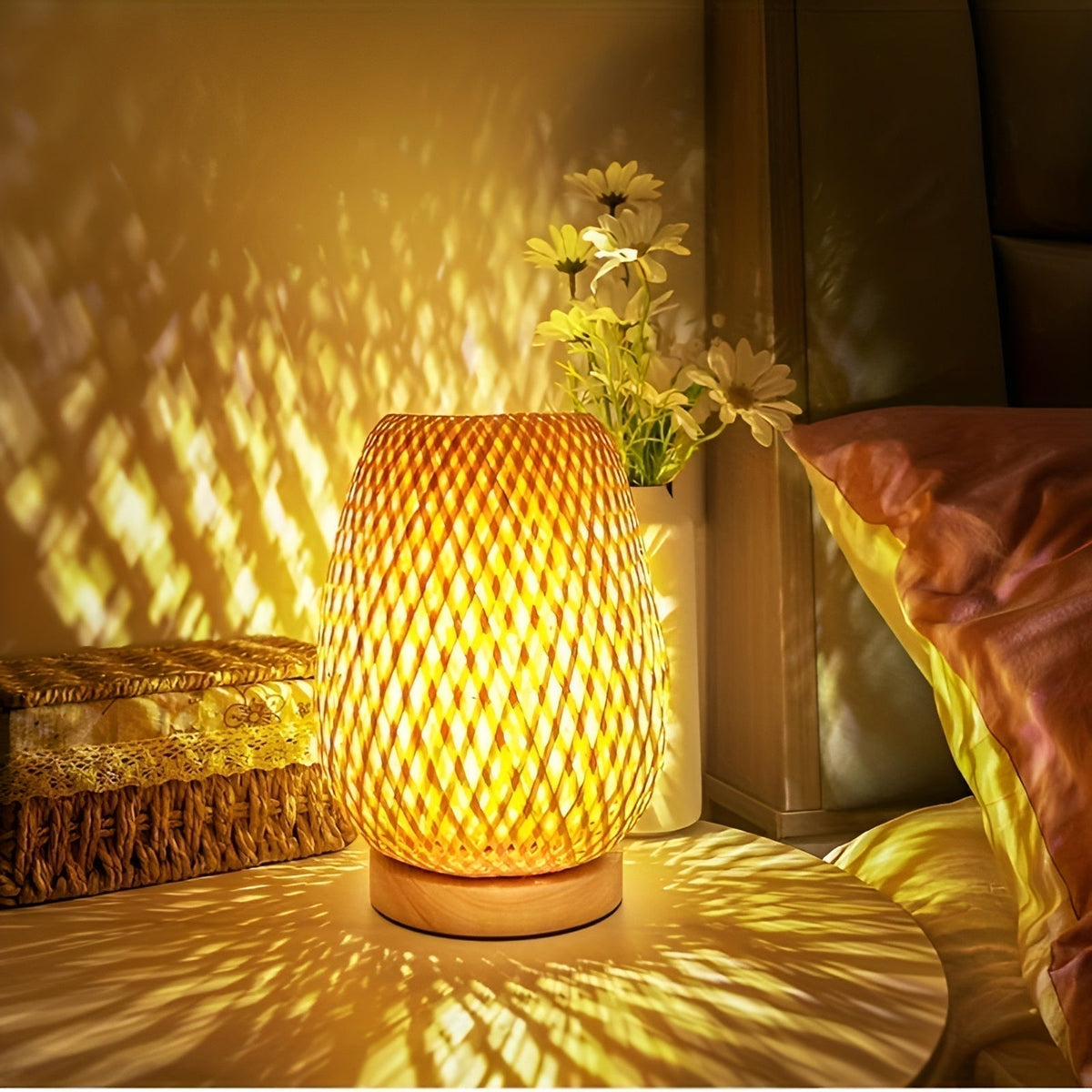 Bamboo Table Lamp with USB Power – Eco-Friendly Lighting for Bedroom and Living Room