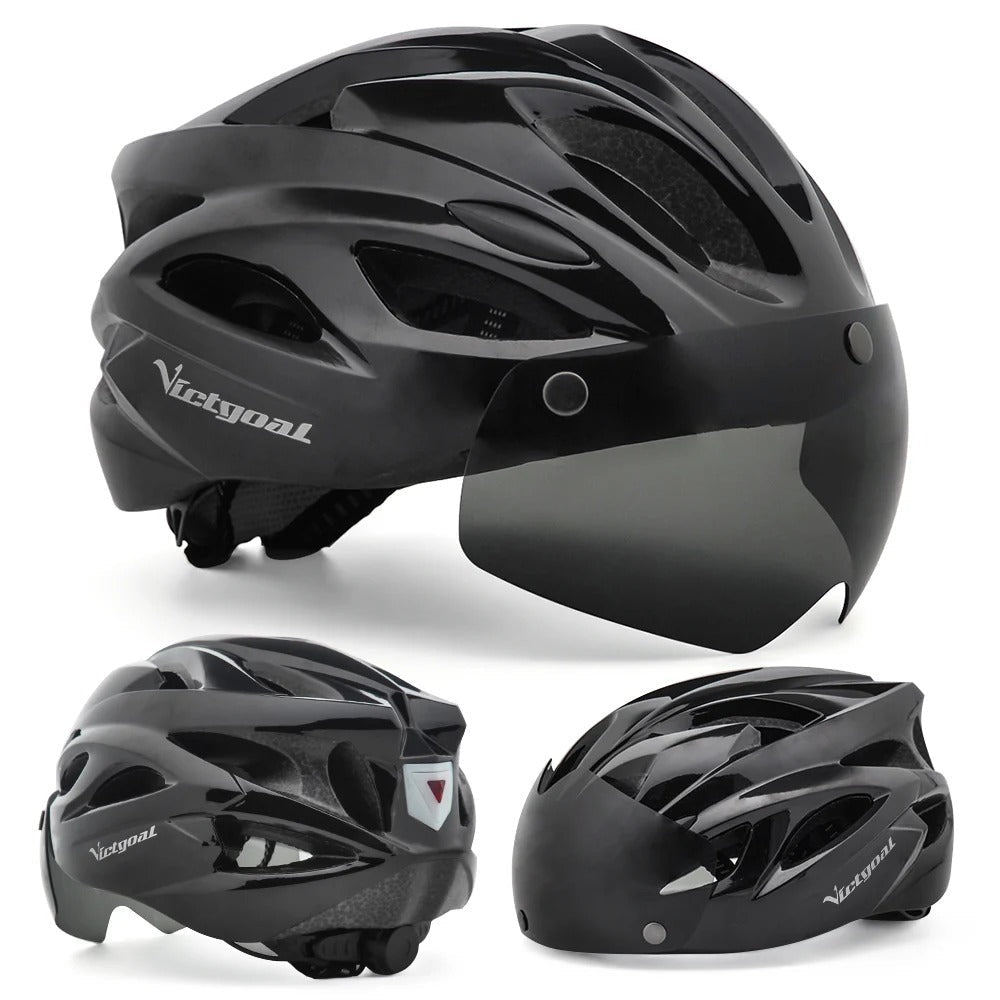 Bike Helmet with LED Taillight and Magnetic UV400 Goggles for Cycling, MTB, and Electric Scooter for Men & Women