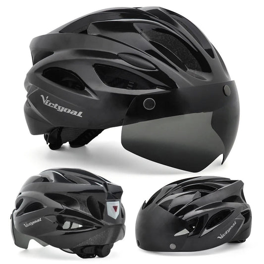 Bike Helmet with LED Taillight and Magnetic UV400 Goggles for Cycling, MTB, and Electric Scooter for Men & Women
