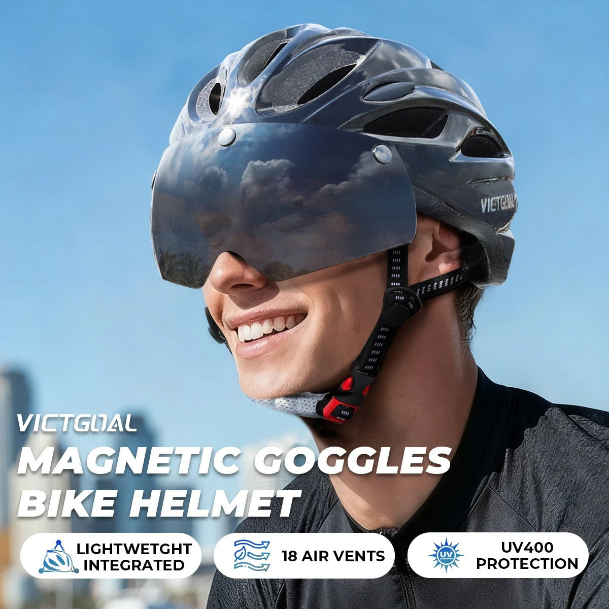 Bike Helmet with LED Taillight and Magnetic UV400 Goggles for Cycling, MTB, and Electric Scooter for Men & Women