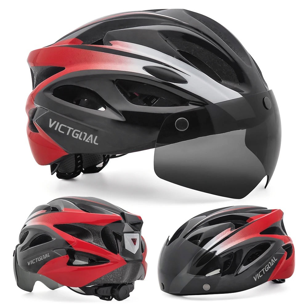 Bike Helmet with LED Taillight and Magnetic UV400 Goggles for Cycling, MTB, and Electric Scooter for Men & Women