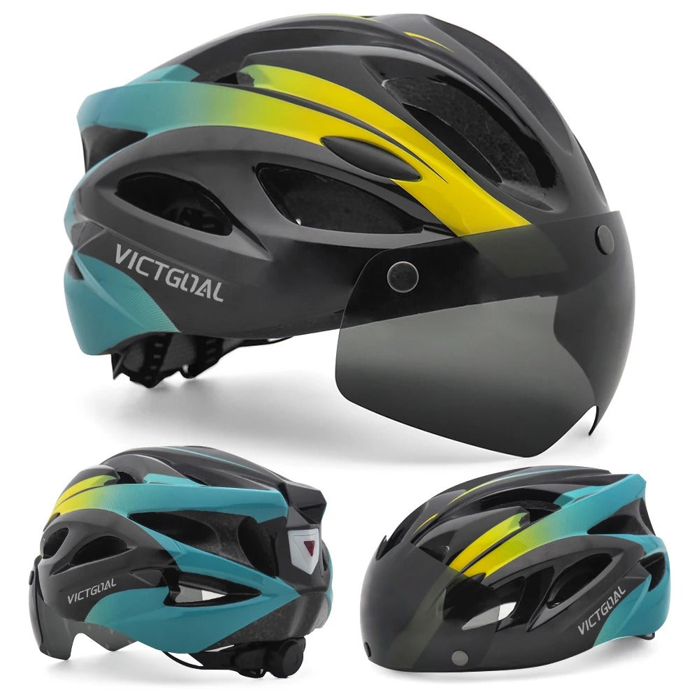 Bike Helmet with LED Taillight and Magnetic UV400 Goggles for Cycling, MTB, and Electric Scooter for Men & Women