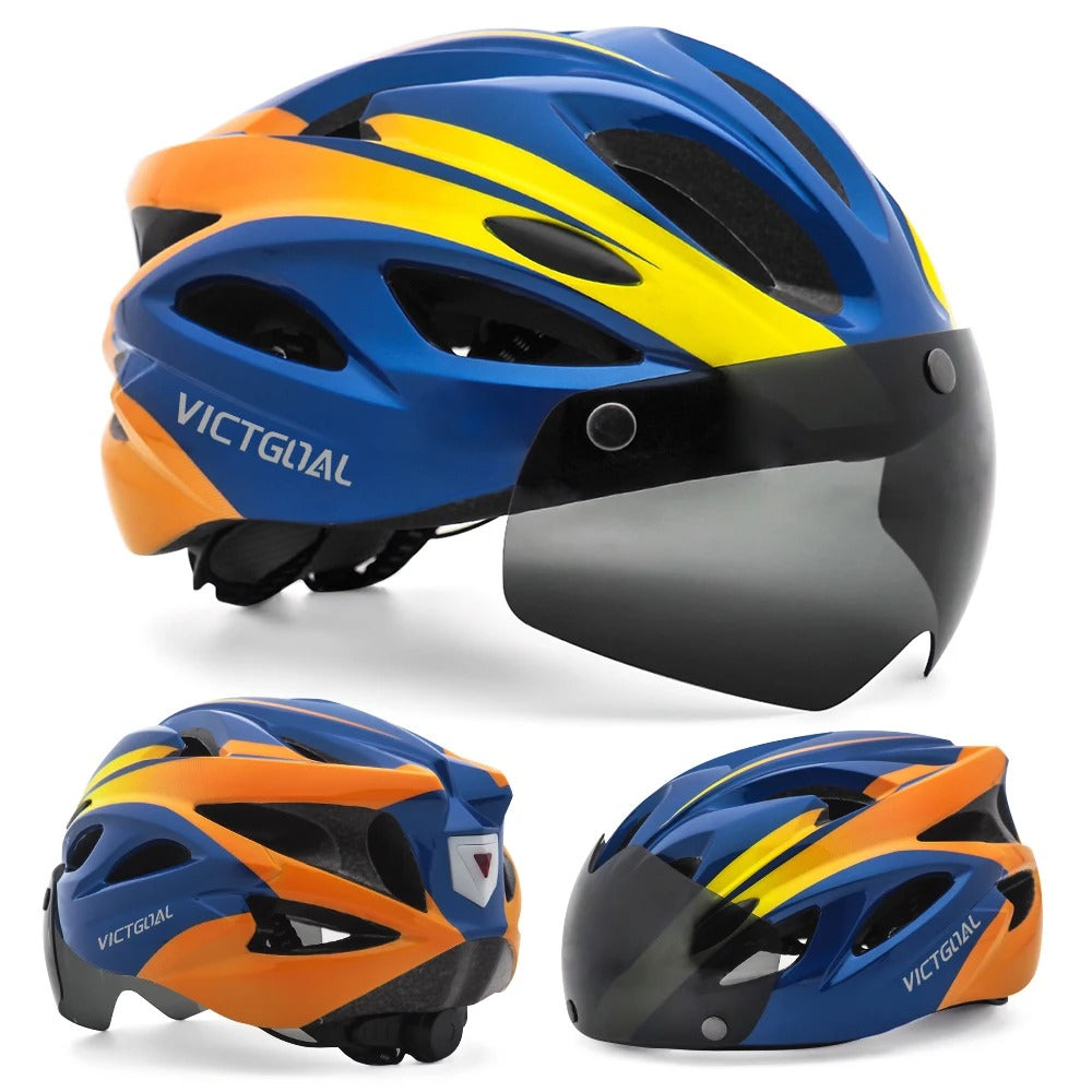 Bike Helmet with LED Taillight and Magnetic UV400 Goggles for Cycling, MTB, and Electric Scooter for Men & Women