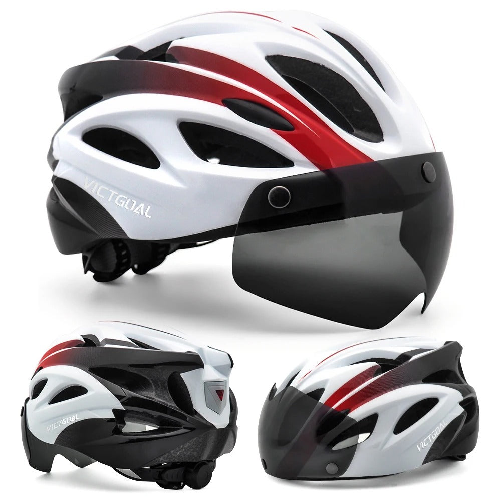 Bike Helmet with LED Taillight and Magnetic UV400 Goggles for Cycling, MTB, and Electric Scooter for Men & Women