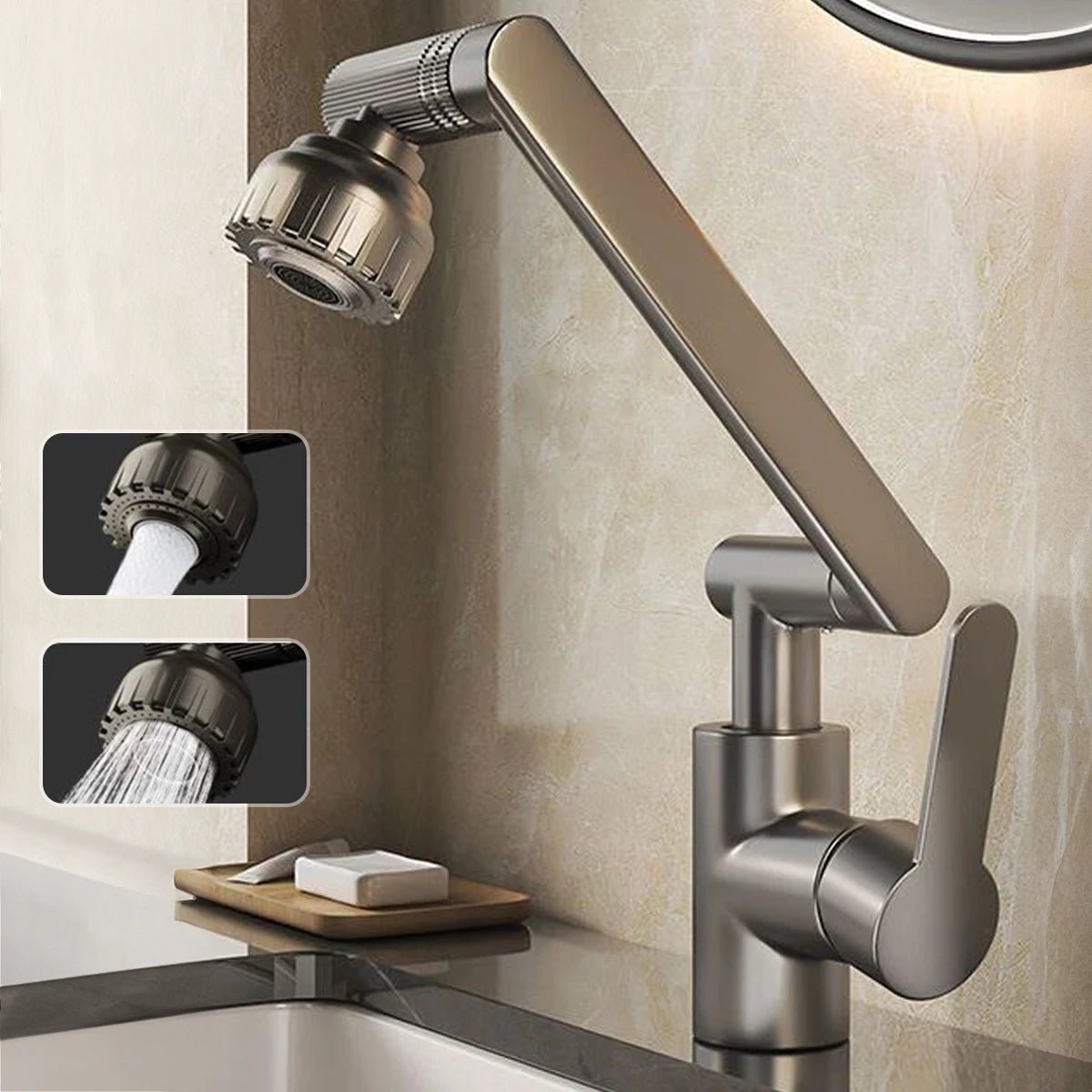 Black Kitchen Faucet with 360° Robotic Arm and Dual Spray for Kitchen and Bathroom