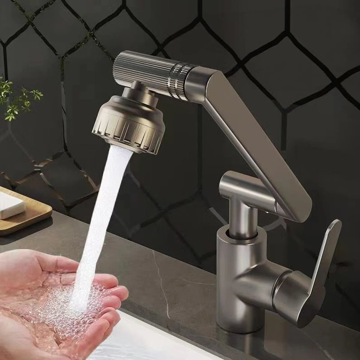 Black Kitchen Faucet with 360° Robotic Arm and Dual Spray for Kitchen and Bathroom