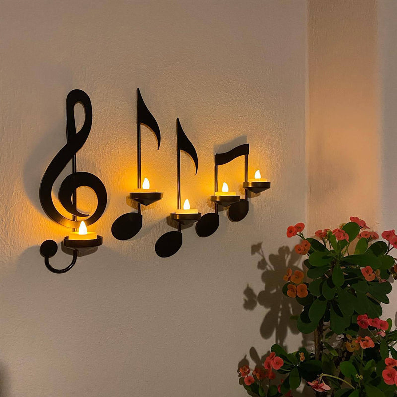 Black Music Note Wall Candle Holder - Elegant Home Decor