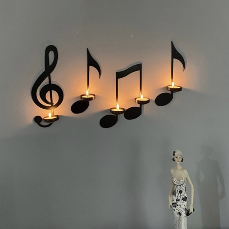 Black Music Note Wall Candle Holder - Elegant Home Decor