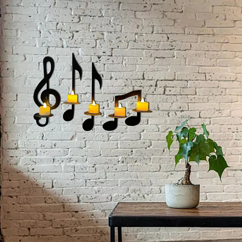 Black Music Note Wall Candle Holder - Elegant Home Decor