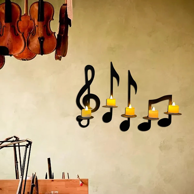 Black Music Note Wall Candle Holder - Elegant Home Decor
