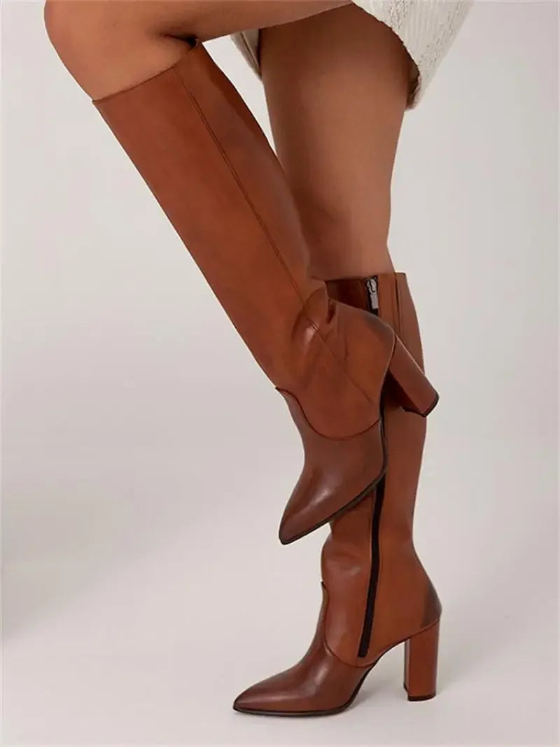 Block Heel Knee-High Boots