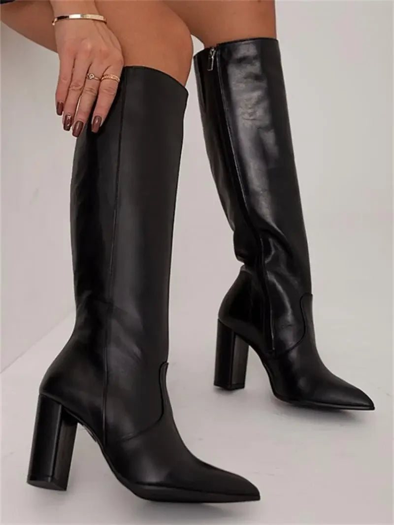 Block Heel Knee-High Boots