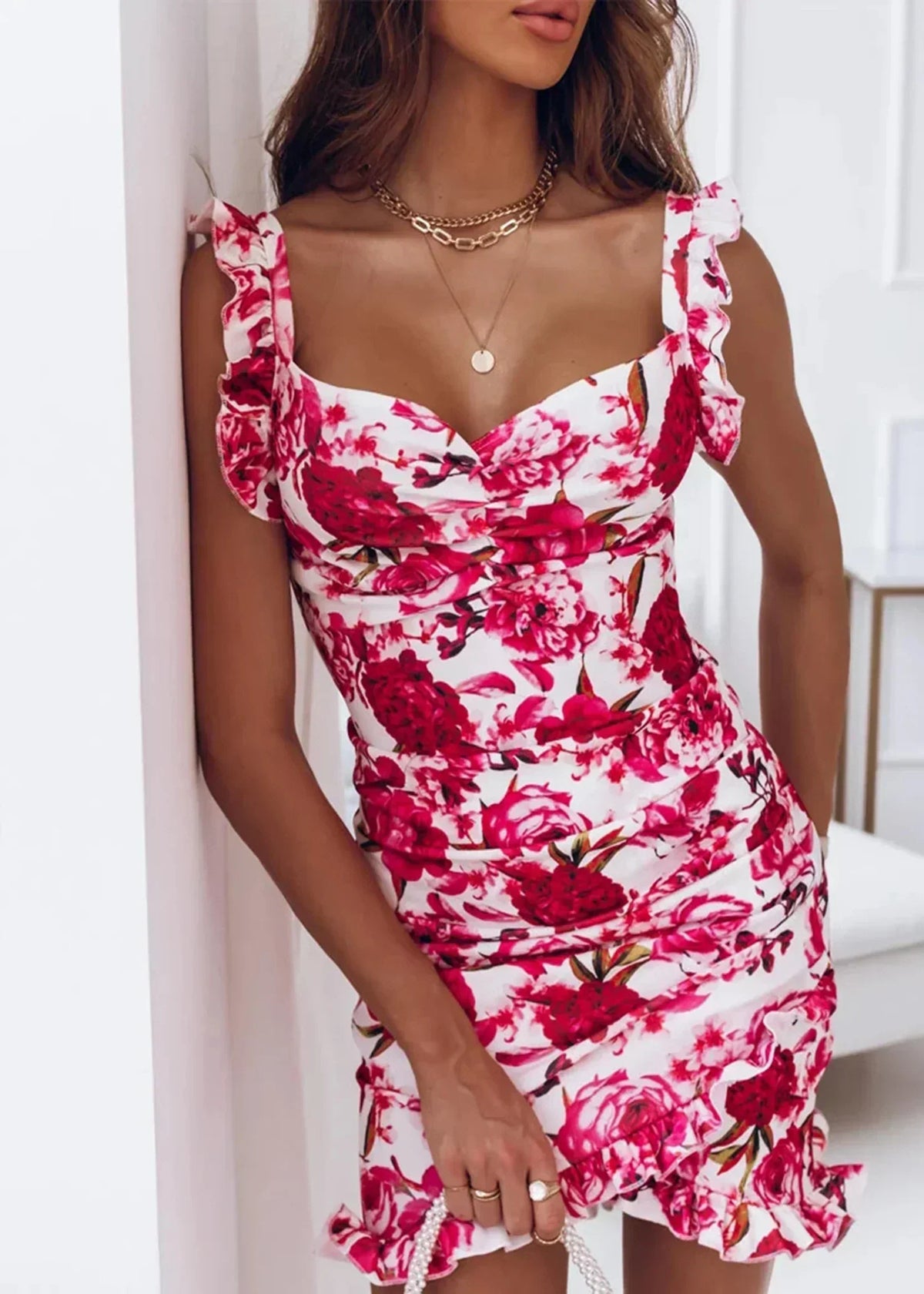 Breezy Floral Print Ruffle Wrap Dress for Summer